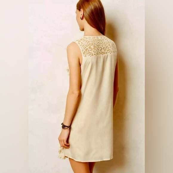 Anthropologie Champagne & Strawberry cream Petal Pop appliqué mini shift dress - Picture 3 of 11